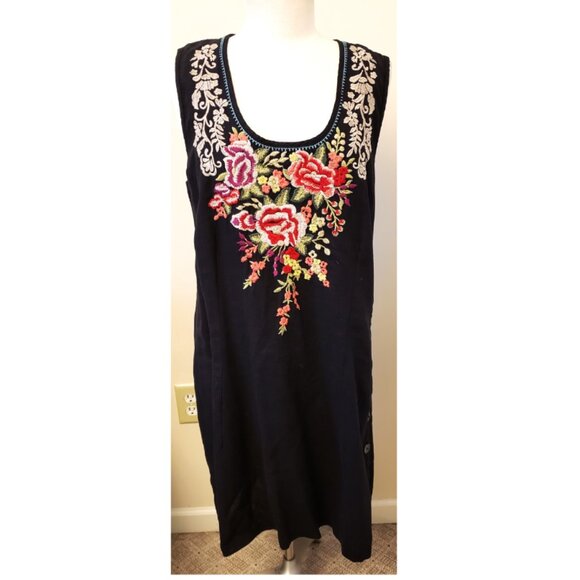 Johnny Was Multicolor Floral Embroidered Dress Sz-XXL Black 100%Linen - Picture 5 of 8